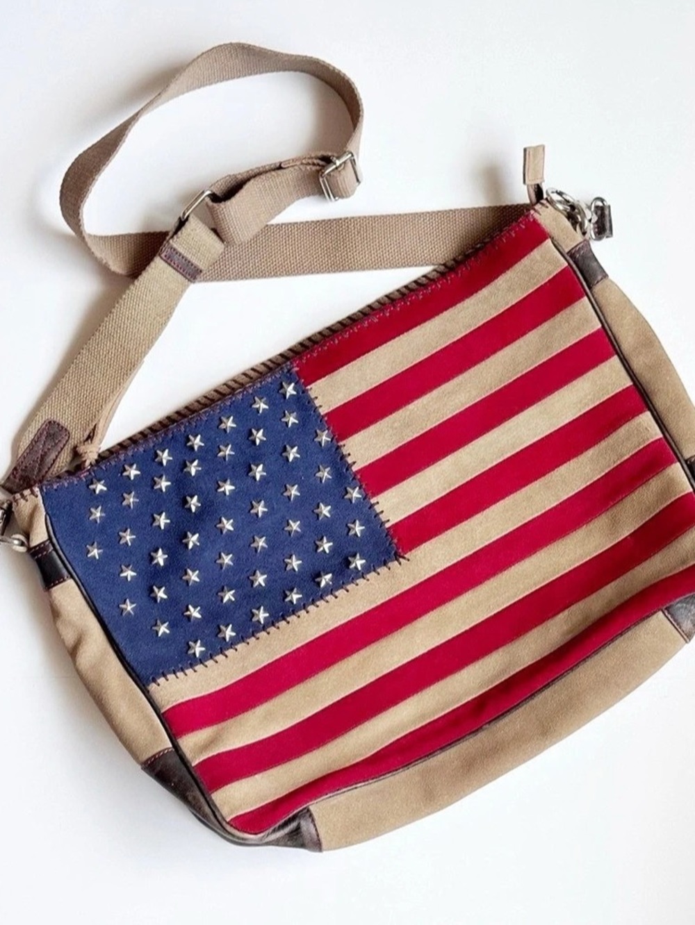 Scully Leather American Flag Crossbody Bag Red & Tan